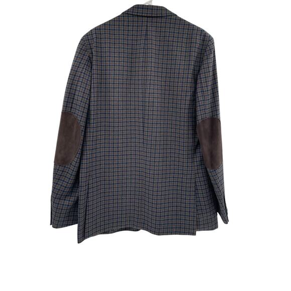 Peter Millar Size Large Sport Coat Wool Plaid Two Button Elbow Patches Blazer - Picture 7 of 15